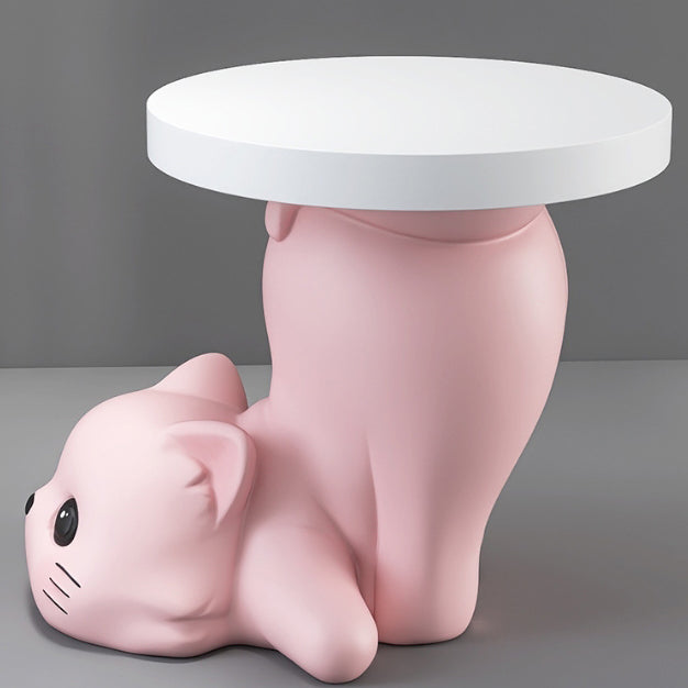 Modern Art Deco Resin Cat-Shaped Round End Table 1-Tier For Living Room
