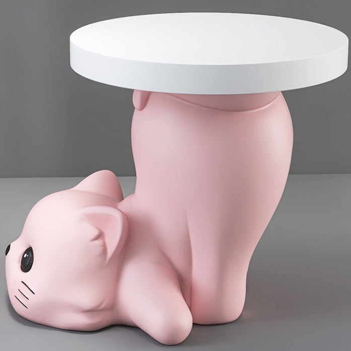 Modern Art Deco Resin Cat-Shaped Round End Table 1-Tier For Living Room