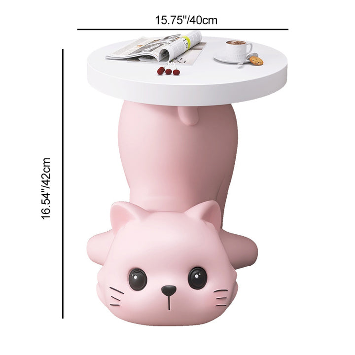 Modern Art Deco Resin Cat-Shaped Round End Table 1-Tier For Living Room
