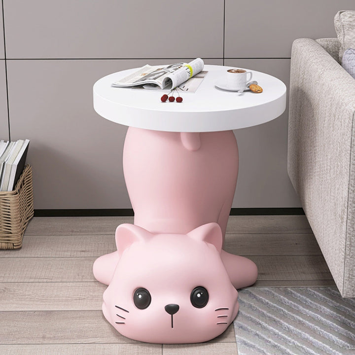 Modern Art Deco Resin Cat-Shaped Round End Table 1-Tier For Living Room