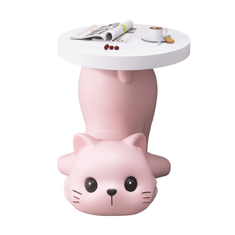 Modern Art Deco Resin Cat-Shaped Round End Table 1-Tier For Living Room