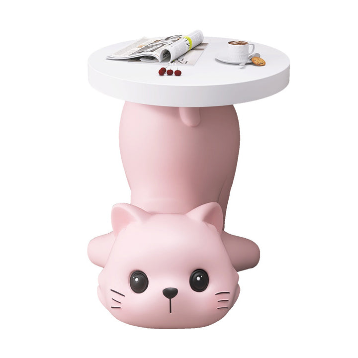 Modern Art Deco Resin Cat-Shaped Round End Table 1-Tier For Living Room