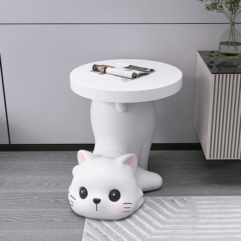 Modern Art Deco Resin Cat-Shaped Round End Table 1-Tier For Living Room