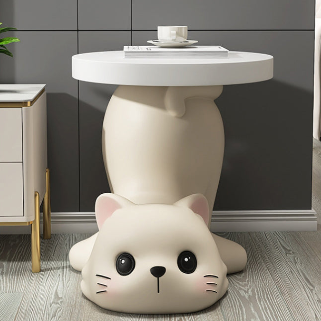 Modern Art Deco Resin Cat-Shaped Round End Table 1-Tier For Living Room