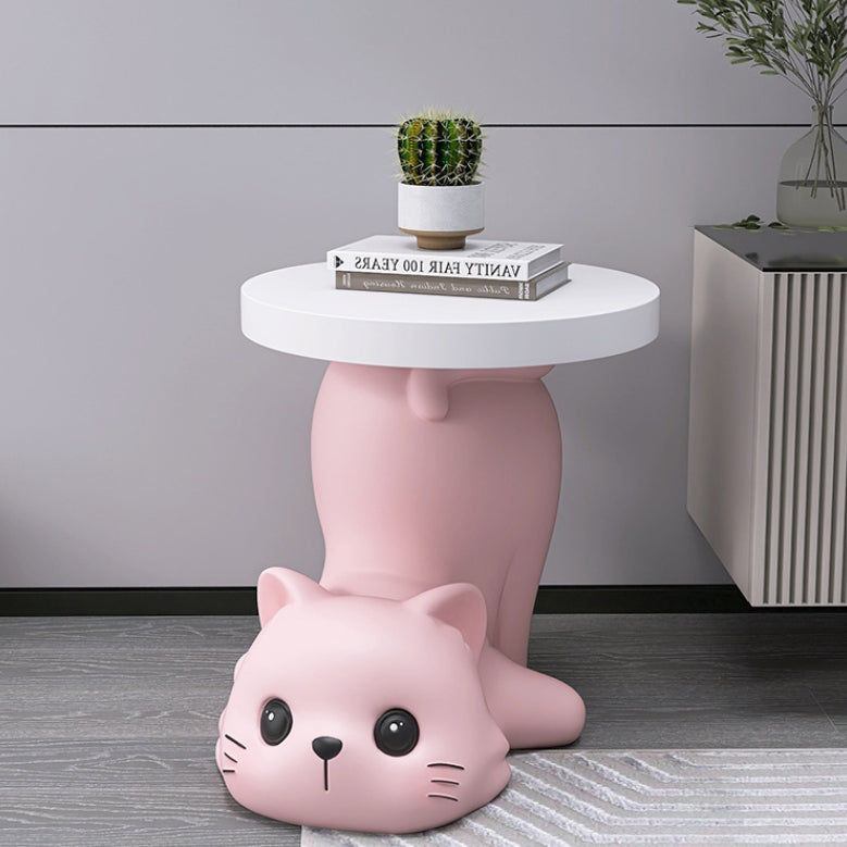 Modern Art Deco Resin Cat-Shaped Round End Table 1-Tier For Living Room