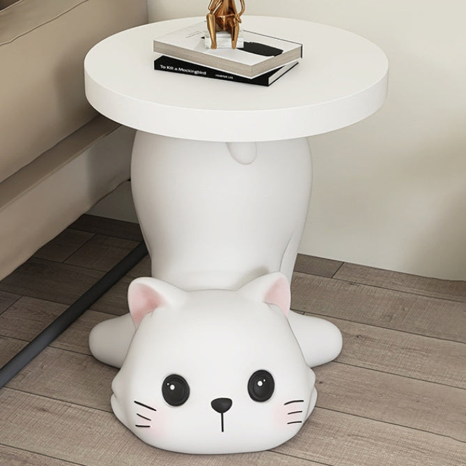 Modern Art Deco Resin Cat-Shaped Round End Table 1-Tier For Living Room