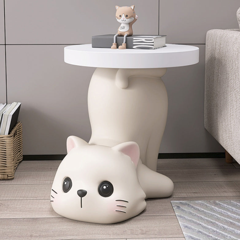 Modern Art Deco Resin Cat-Shaped Round End Table 1-Tier For Living Room