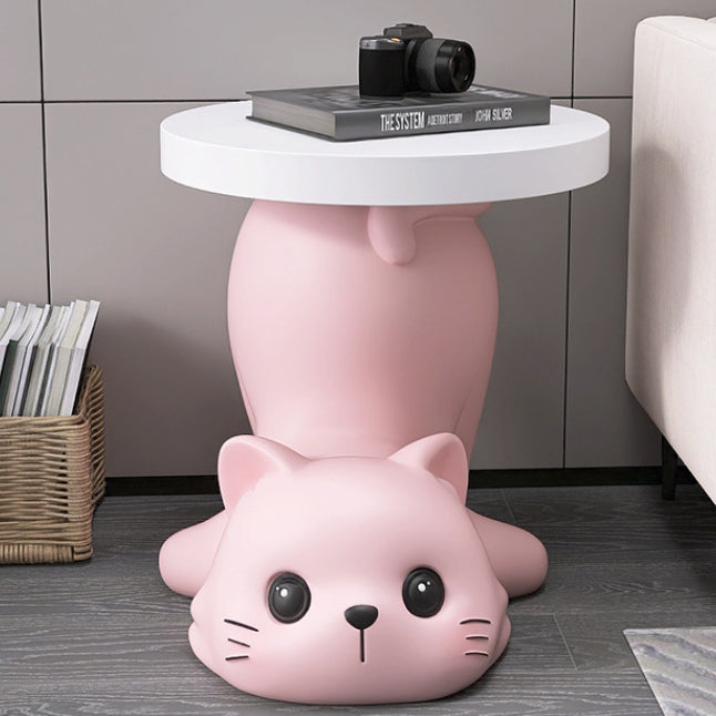 Modern Art Deco Resin Cat-Shaped Round End Table 1-Tier For Living Room