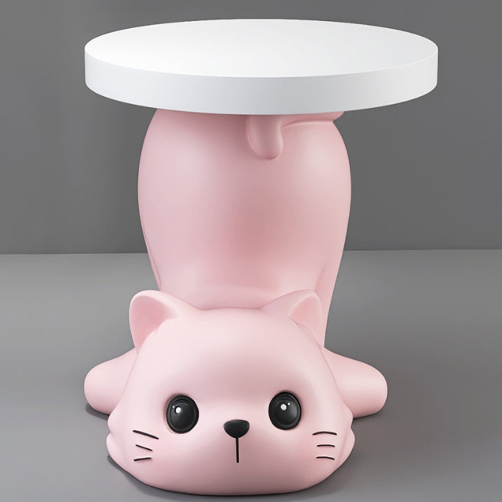 Modern Art Deco Resin Cat-Shaped Round End Table 1-Tier For Living Room