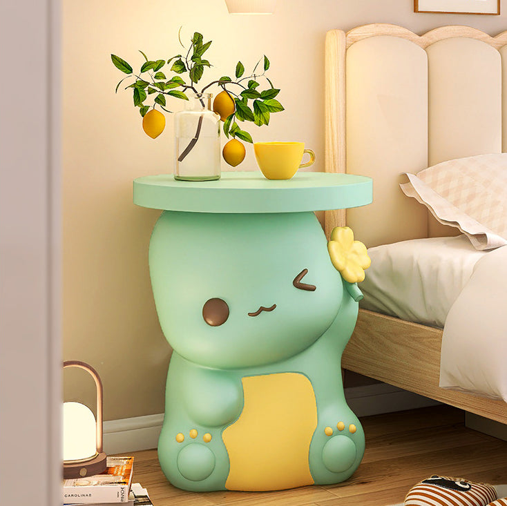 Modern Art Deco Resin Cartoon Dinosaur Round End Table 1-Tier For Living Room