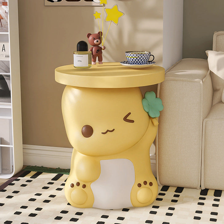 Modern Art Deco Resin Cartoon Dinosaur Round End Table 1-Tier For Living Room