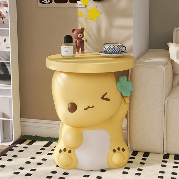 Modern Art Deco Resin Cartoon Dinosaur Round End Table 1-Tier For Living Room