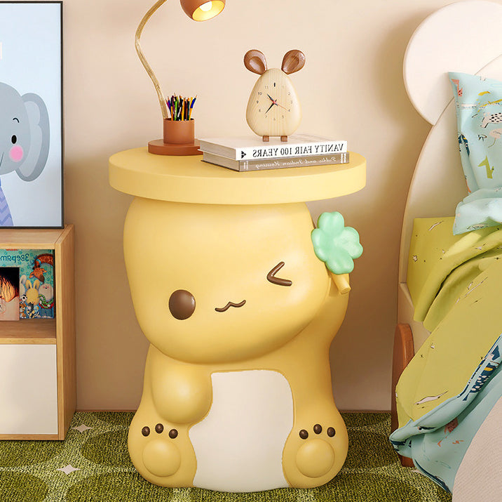 Modern Art Deco Resin Cartoon Dinosaur Round End Table 1-Tier For Living Room