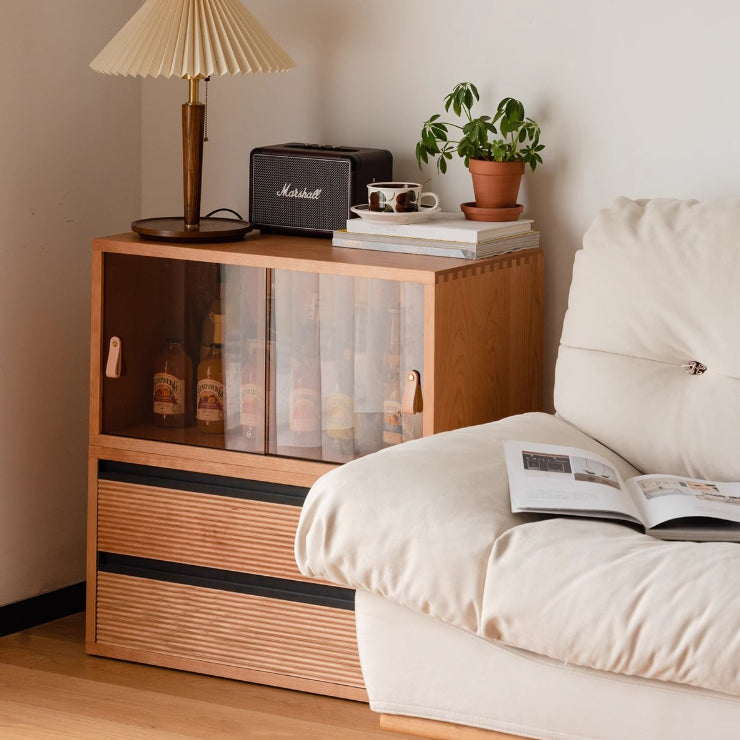 Traditional Japanese Cherry Wood Rectangular Side Table 1-Tier For Living Room