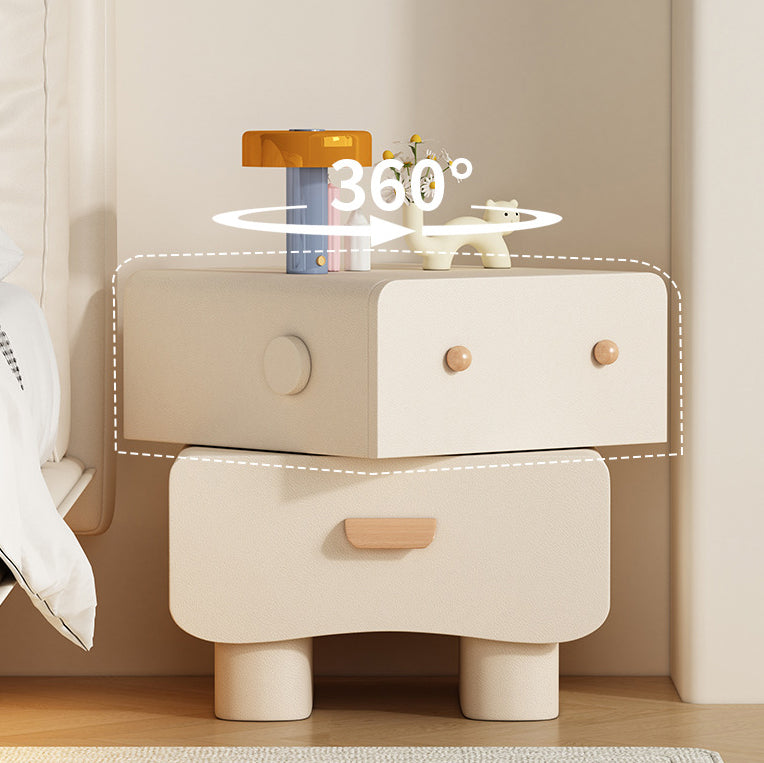 現代的なクリエイティブな人工皮革の無垢材のカーブしたスクエアナイトスタンド 2引き出し 寝室用 