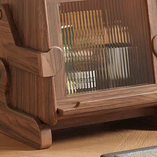 Zeitgenössischer kreativer Roboter-förmiger Beistelltisch aus massivem Holz mit Glas und 2 Ablagen für das Wohnzimmer 