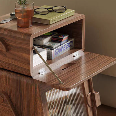 Zeitgenössischer kreativer Roboter-förmiger Beistelltisch aus massivem Holz mit Glas und 2 Ablagen für das Wohnzimmer 