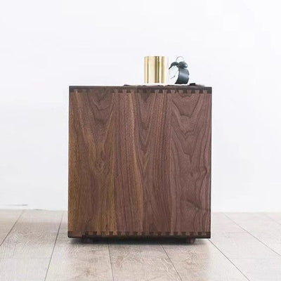 Traditional Japanese Solid Wood Rounded Square Nightstand 1-Drawer For Bedroom