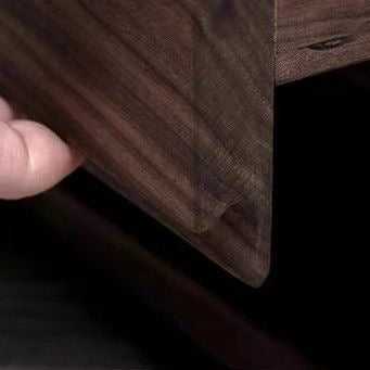 Traditional Japanese Solid Wood Rounded Square Nightstand 1-Drawer For Bedroom