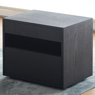 Table de nuit rectangulaire en bois massif scandinave contemporain à 2 tiroirs pour chambre 