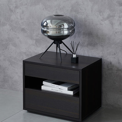 Contemporary Scandinavian Solid Wood Rectangular Nightstand 2-Drawer For Bedroom