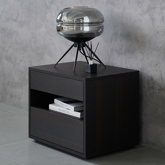 Contemporary Scandinavian Solid Wood Rectangular Nightstand 2-Drawer For Bedroom
