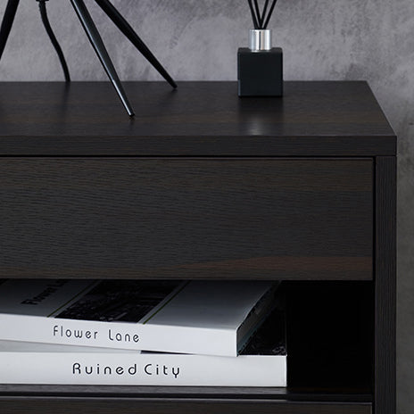 Table de nuit rectangulaire en bois massif scandinave contemporain à 2 tiroirs pour chambre 