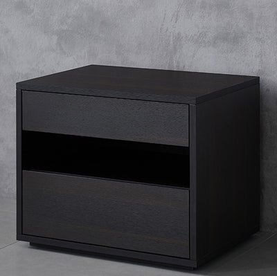 Contemporary Scandinavian Solid Wood Rectangular Nightstand 2-Drawer For Bedroom