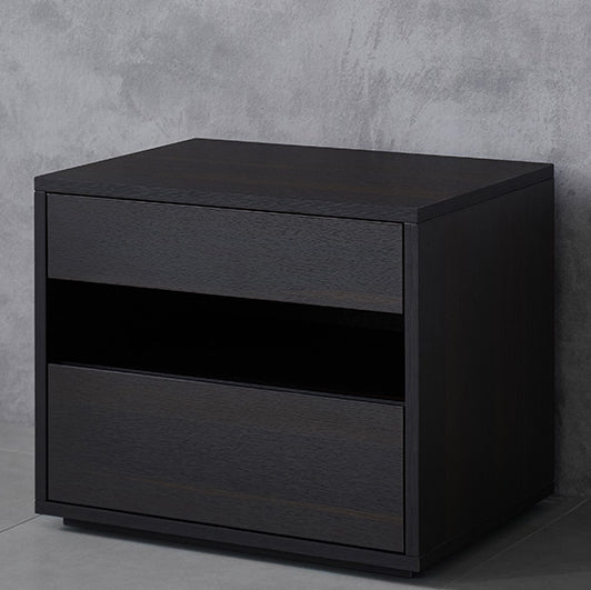 Contemporary Scandinavian Solid Wood Rectangular Nightstand 2-Drawer For Bedroom