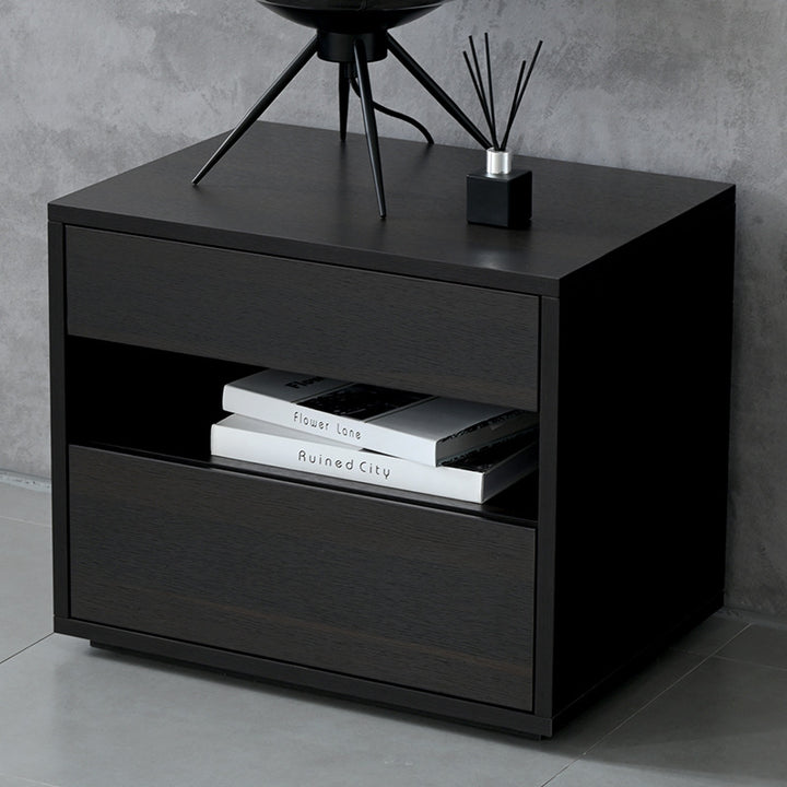 Table de nuit rectangulaire en bois massif scandinave contemporain à 2 tiroirs pour chambre 