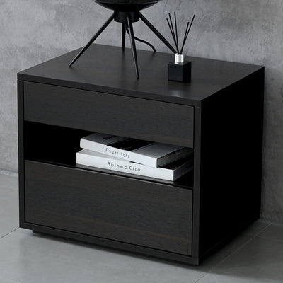Contemporary Scandinavian Solid Wood Rectangular Nightstand 2-Drawer For Bedroom