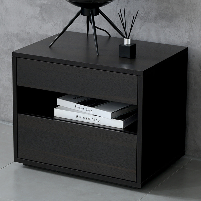 Contemporary Scandinavian Solid Wood Rectangular Nightstand 2-Drawer For Bedroom