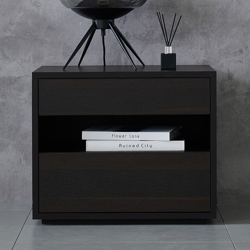 Contemporary Scandinavian Solid Wood Rectangular Nightstand 2-Drawer For Bedroom
