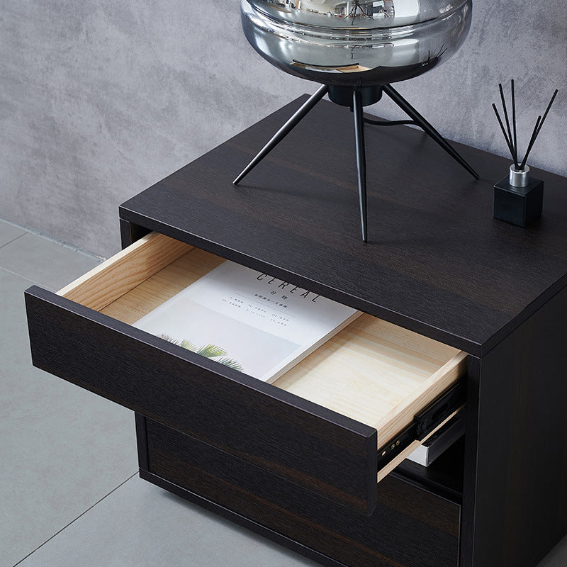 Contemporary Scandinavian Solid Wood Rectangular Nightstand 2-Drawer For Bedroom
