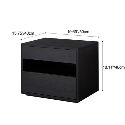Contemporary Scandinavian Solid Wood Rectangular Nightstand 2-Drawer For Bedroom