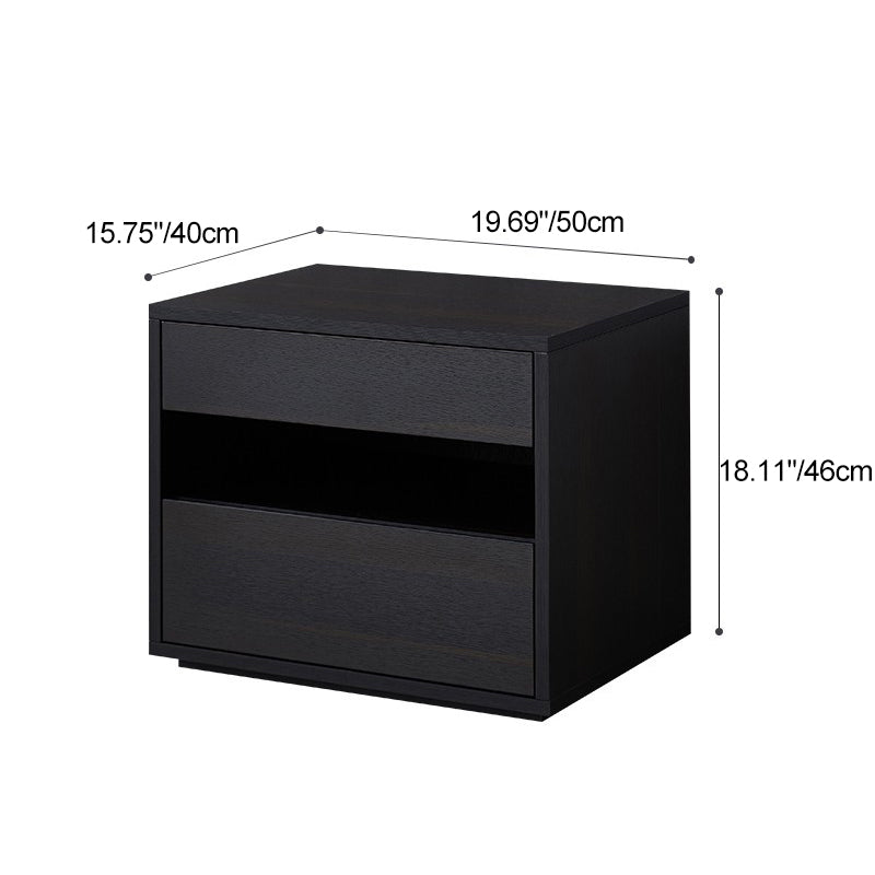 Contemporary Scandinavian Solid Wood Rectangular Nightstand 2-Drawer For Bedroom