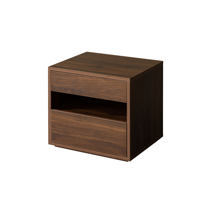 Contemporary Scandinavian Solid Wood Rectangular Nightstand 2-Drawer For Bedroom