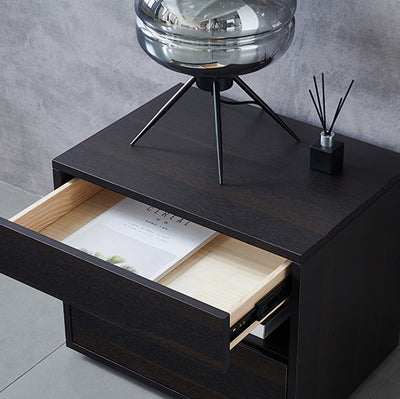 Contemporary Scandinavian Solid Wood Rectangular Nightstand 2-Drawer For Bedroom