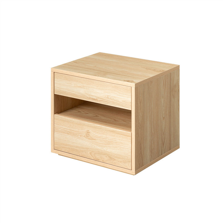 Table de nuit rectangulaire en bois massif scandinave contemporain à 2 tiroirs pour chambre 