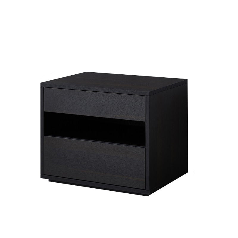 Contemporary Scandinavian Solid Wood Rectangular Nightstand 2-Drawer For Bedroom