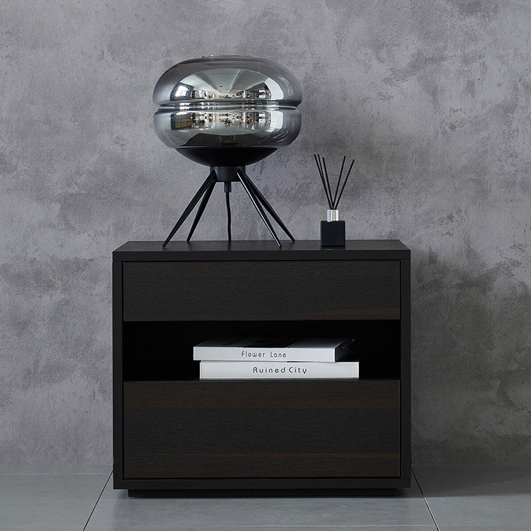 Contemporary Scandinavian Solid Wood Rectangular Nightstand 2-Drawer For Bedroom