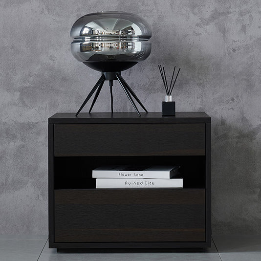 Contemporary Scandinavian Solid Wood Rectangular Nightstand 2-Drawer For Bedroom