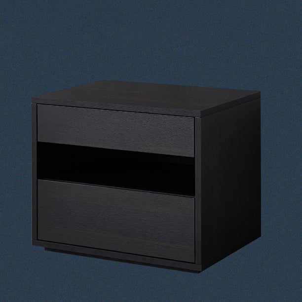 Contemporary Scandinavian Solid Wood Rectangular Nightstand 2-Drawer For Bedroom