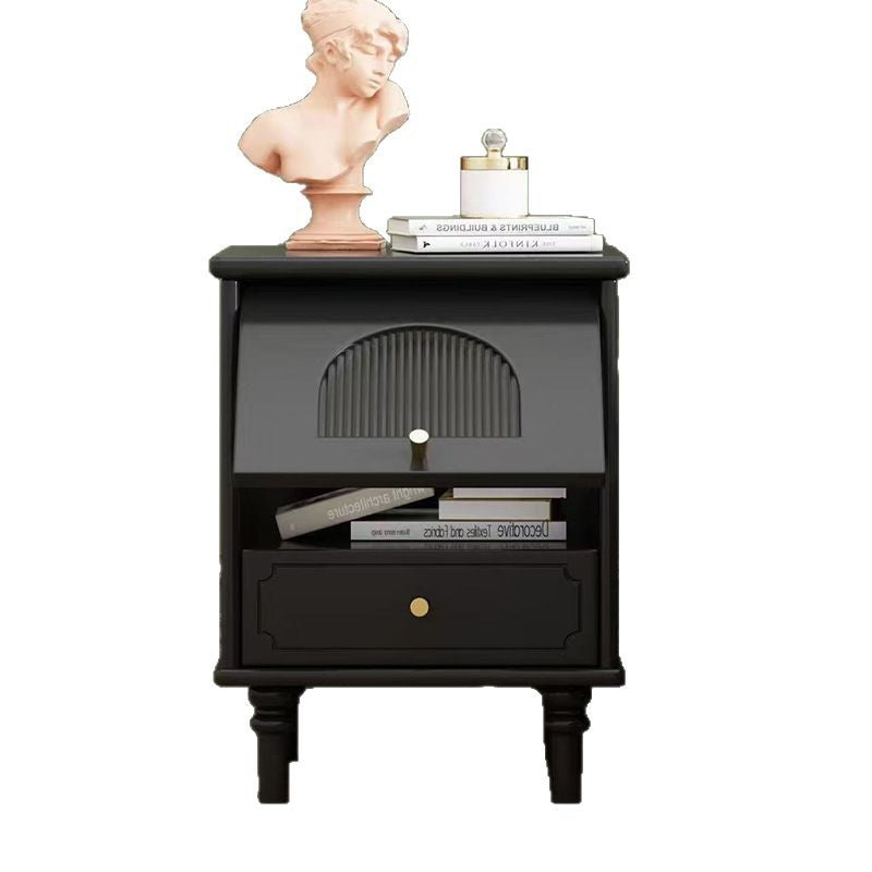 Traditional Vintage Solid Wood Glass Square Round Nightstand With 1-Drawer For Bedroom