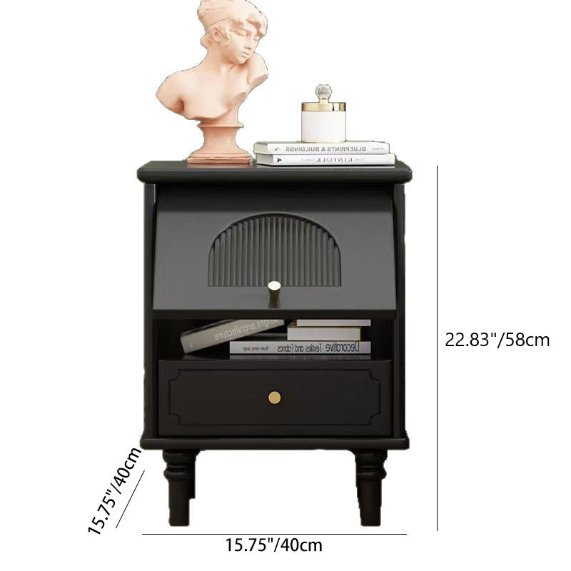 Traditional Vintage Solid Wood Glass Square Round Nightstand With 1-Drawer For Bedroom