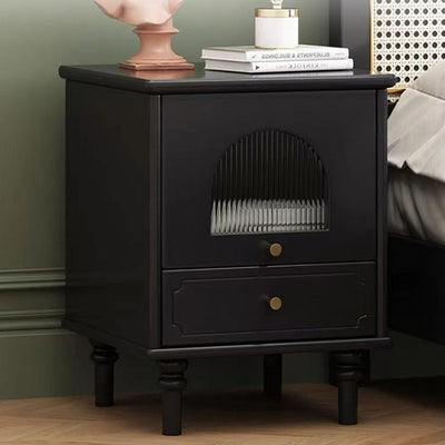 Traditional Vintage Solid Wood Glass Square Round Nightstand With 1-Drawer For Bedroom