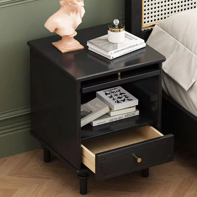 Traditional Vintage Solid Wood Glass Square Round Nightstand With 1-Drawer For Bedroom