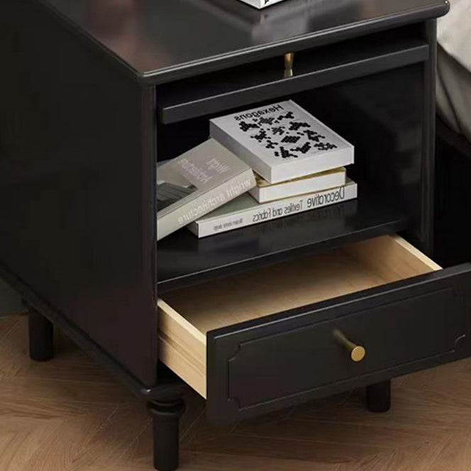 Traditional Vintage Solid Wood Glass Square Round Nightstand With 1-Drawer For Bedroom