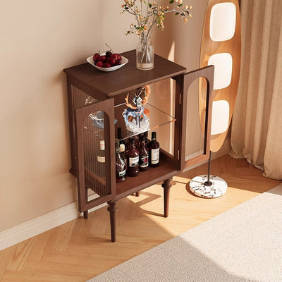 Zeitgenössischer skandinavischer Beistelltisch aus Massivholz mit Glas und Metall, rund und rechteckig, mit 1 Schrank für das Wohnzimmer 