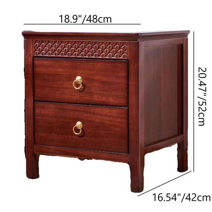 Table de nuit rectangulaire ondulée en bois massif chinois traditionnel avec 2 tiroirs pour chambre 